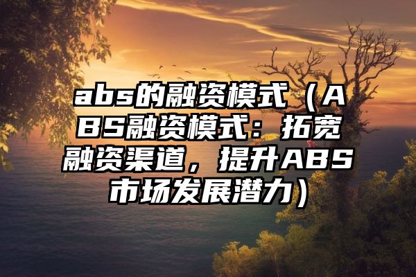 abs的融资模式（ABS融资模式：拓宽融资渠道，提升ABS市场发展潜力）