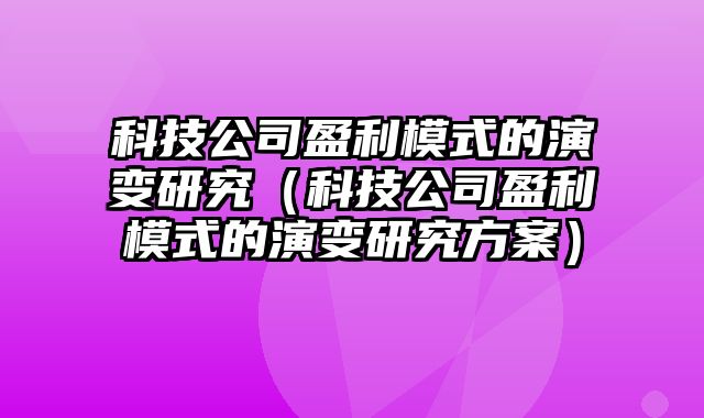 科技公司盈利模式的演变研究（科技公司盈利模式的演变研究方案）