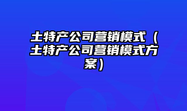 土特产公司营销模式（土特产公司营销模式方案）