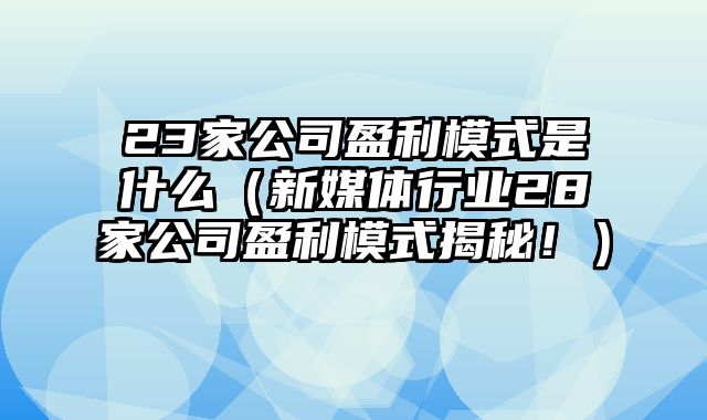 23家公司盈利模式是什么（新媒体行业28家公司盈利模式揭秘！）