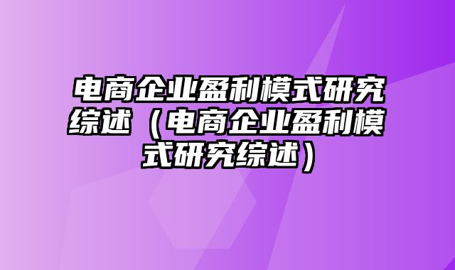 电商企业盈利模式研究综述（电商企业盈利模式研究综述）