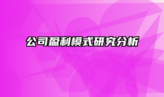 公司盈利模式研究分析