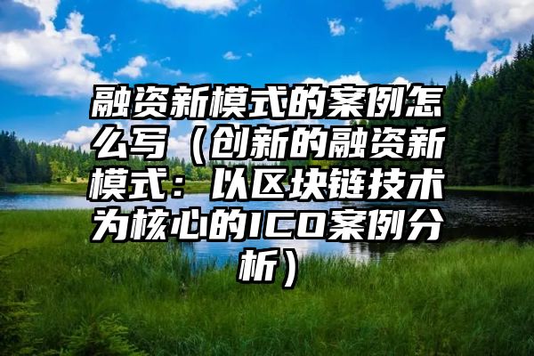 融资新模式的案例怎么写（创新的融资新模式：以区块链技术为核心的ICO案例分析）