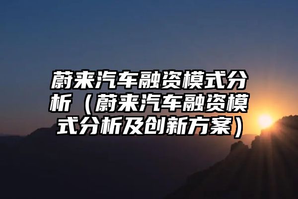 蔚来汽车融资模式分析（蔚来汽车融资模式分析及创新方案）