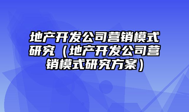 地产开发公司营销模式研究（地产开发公司营销模式研究方案）