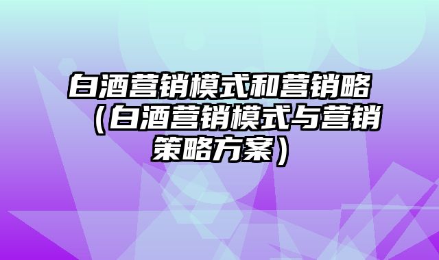 白酒营销模式和营销略（白酒营销模式与营销策略方案）