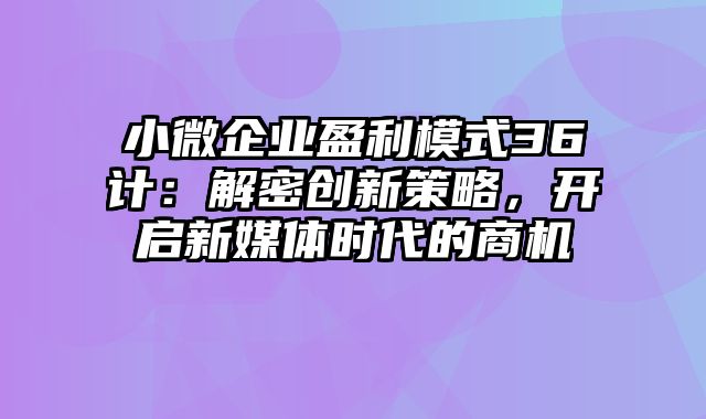 小微企业盈利模式36计：解密创新策略，开启新媒体时代的商机