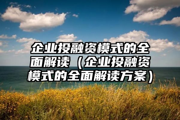 企业投融资模式的全面解读（企业投融资模式的全面解读方案）