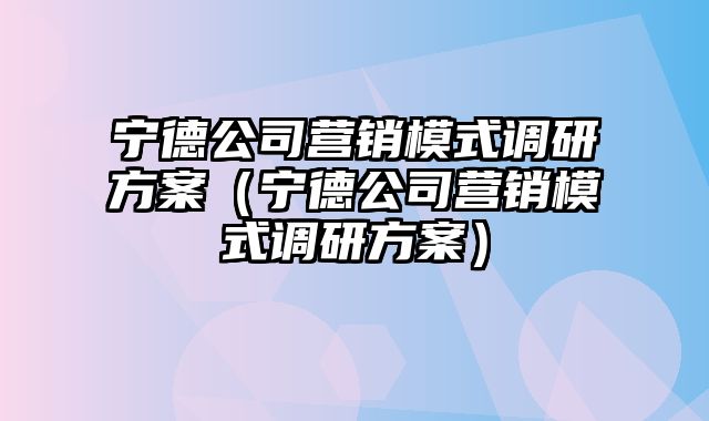 宁德公司营销模式调研方案（宁德公司营销模式调研方案）