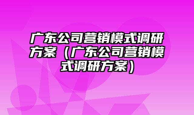 广东公司营销模式调研方案（广东公司营销模式调研方案）