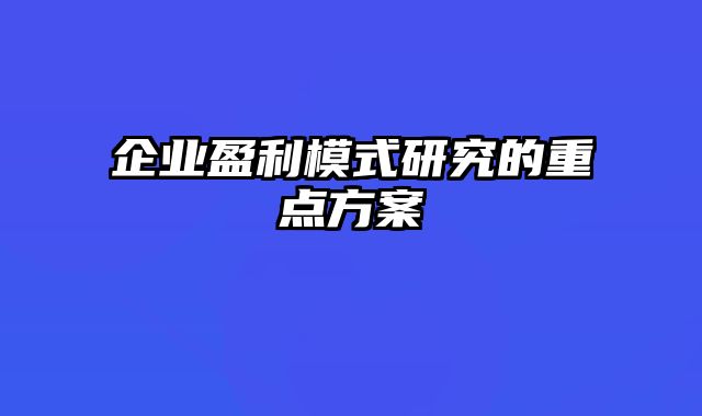 企业盈利模式研究的重点方案