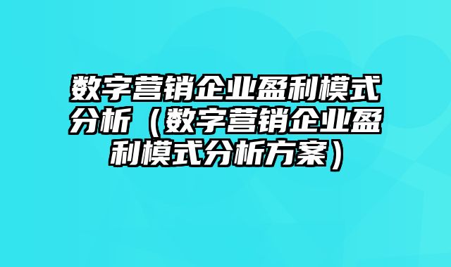 数字营销企业盈利模式分析（数字营销企业盈利模式分析方案）