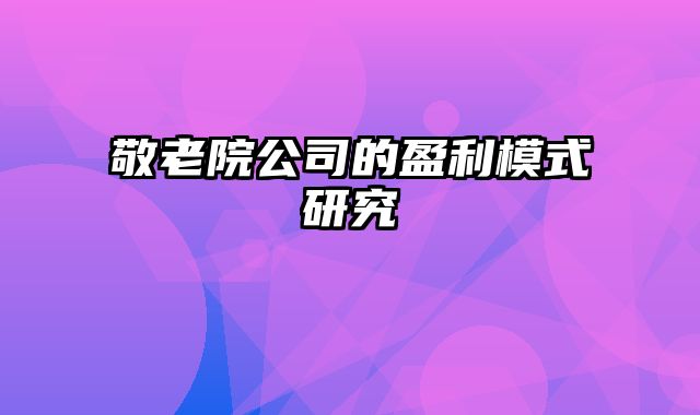 敬老院公司的盈利模式研究