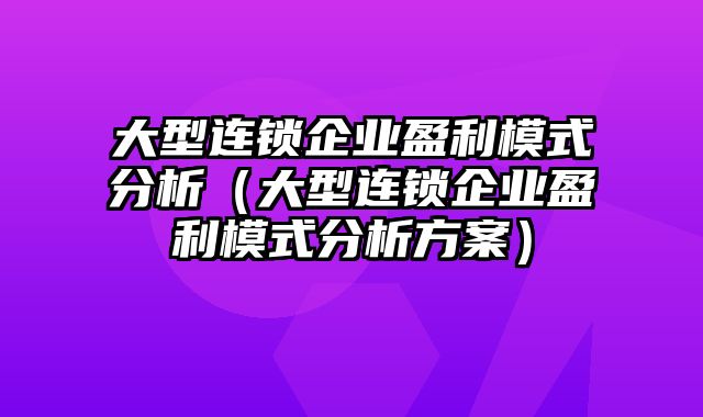 大型连锁企业盈利模式分析（大型连锁企业盈利模式分析方案）