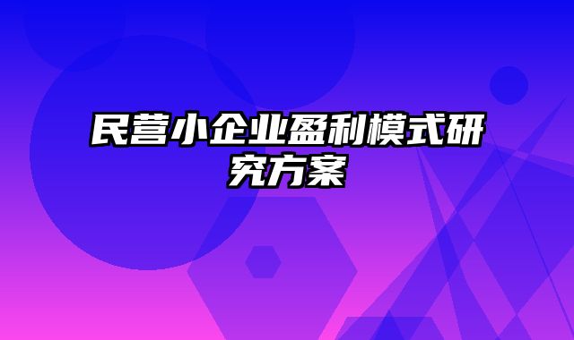 民营小企业盈利模式研究方案