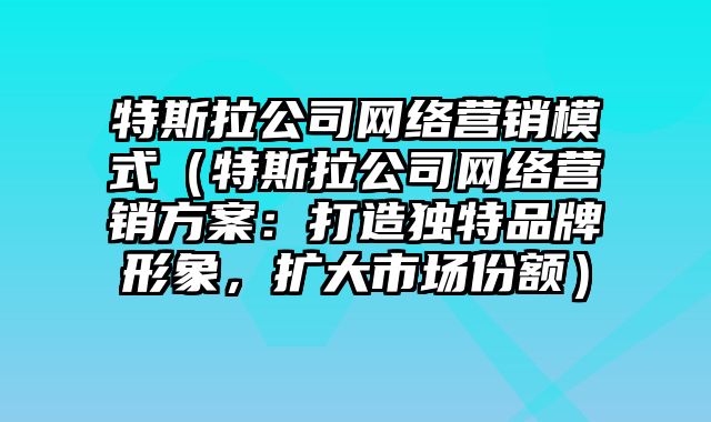 特斯拉公司网络营销模式（特斯拉公司网络营销方案：打造独特品牌形象，扩大市场份额）