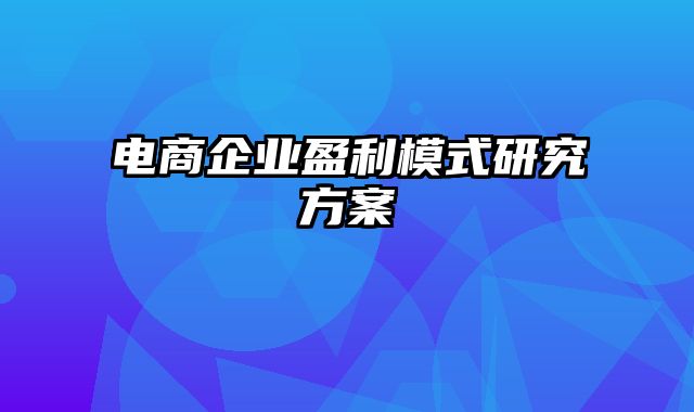 电商企业盈利模式研究方案