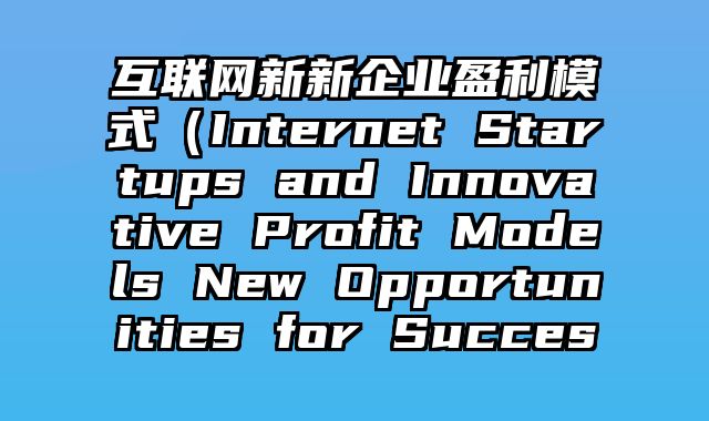 互联网新新企业盈利模式（Internet Startups and Innovative Profit Models New Opportunities for Succes