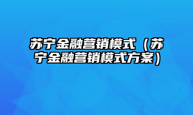 苏宁金融营销模式（苏宁金融营销模式方案）