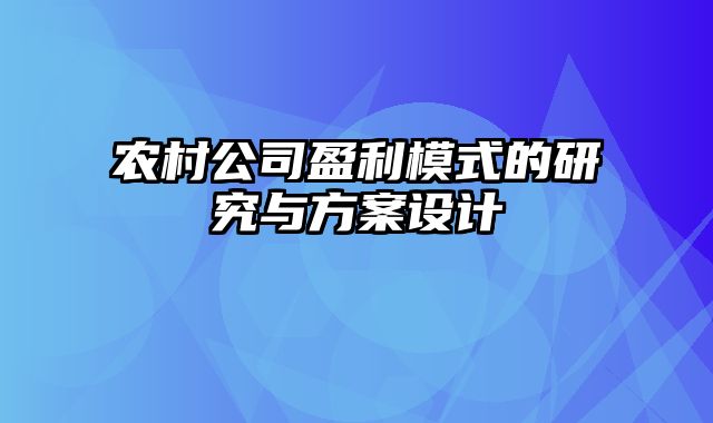 农村公司盈利模式的研究与方案设计