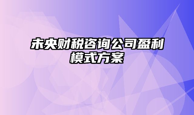 未央财税咨询公司盈利模式方案