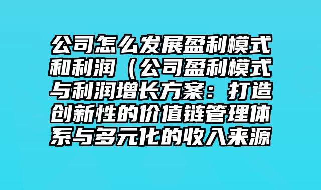 公司怎么发展盈利模式和利润（公司盈利模式与利润增长方案：打造创新性的价值链管理体系与多元化的收入来源