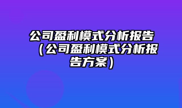 公司盈利模式分析报告（公司盈利模式分析报告方案）