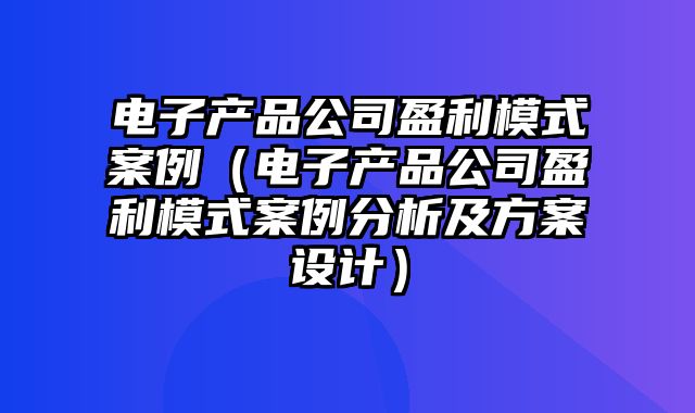 电子产品公司盈利模式案例（电子产品公司盈利模式案例分析及方案设计）