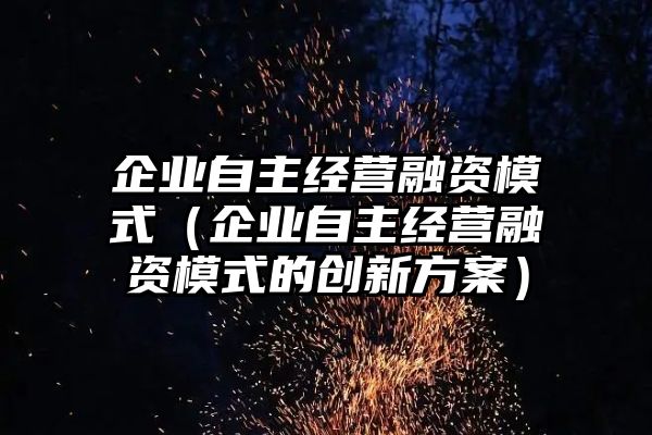 企业自主经营融资模式（企业自主经营融资模式的创新方案）