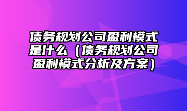 债务规划公司盈利模式是什么（债务规划公司盈利模式分析及方案）