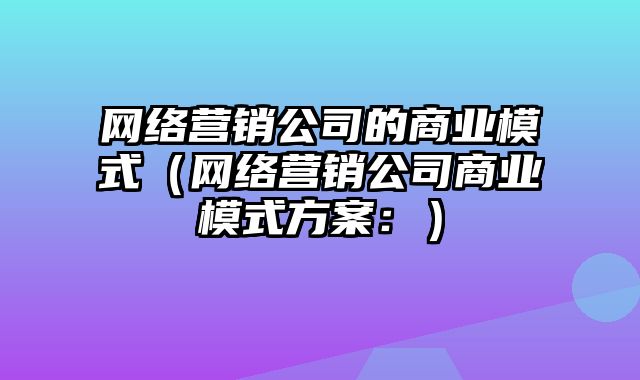 网络营销公司的商业模式（网络营销公司商业模式方案：）