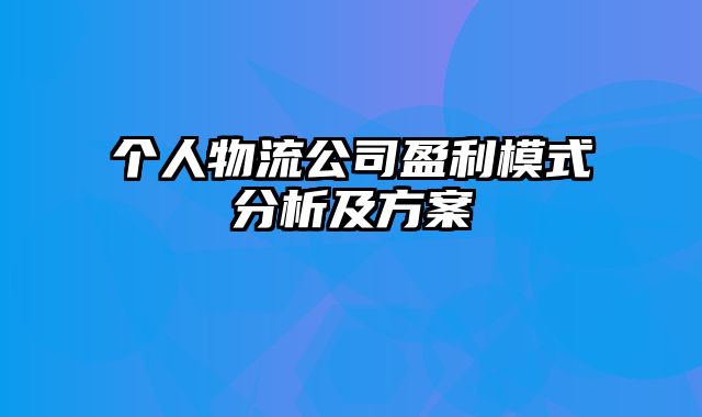 个人物流公司盈利模式分析及方案