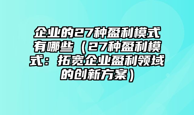 企业的27种盈利模式有哪些（27种盈利模式：拓宽企业盈利领域的创新方案）