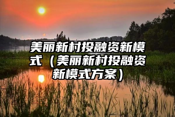 美丽新村投融资新模式（美丽新村投融资新模式方案）