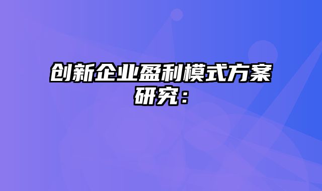 创新企业盈利模式方案研究：