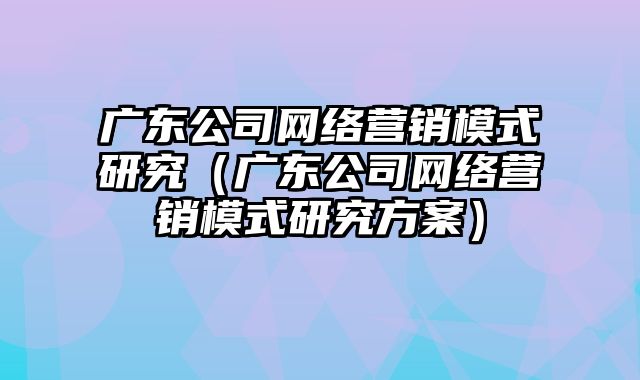 广东公司网络营销模式研究（广东公司网络营销模式研究方案）