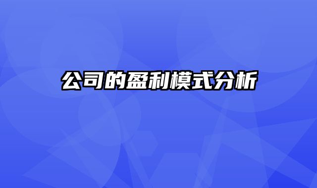 公司的盈利模式分析