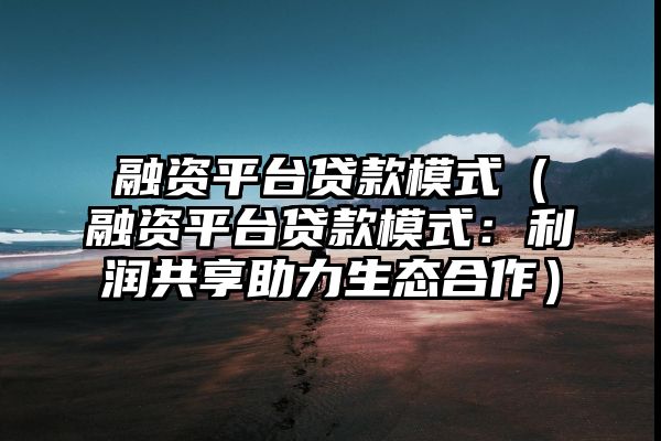 融资平台贷款模式（融资平台贷款模式：利润共享助力生态合作）