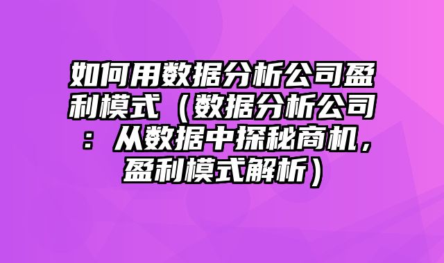 如何用数据分析公司盈利模式（数据分析公司：从数据中探秘商机，盈利模式解析）