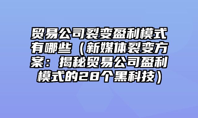 贸易公司裂变盈利模式有哪些（新媒体裂变方案：揭秘贸易公司盈利模式的28个黑科技）