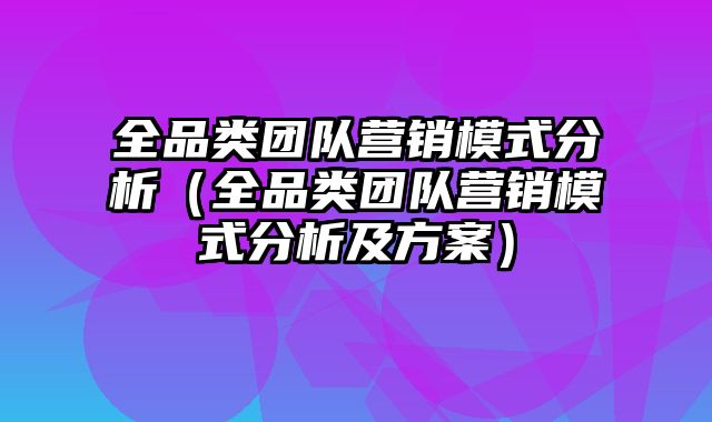 全品类团队营销模式分析（全品类团队营销模式分析及方案）