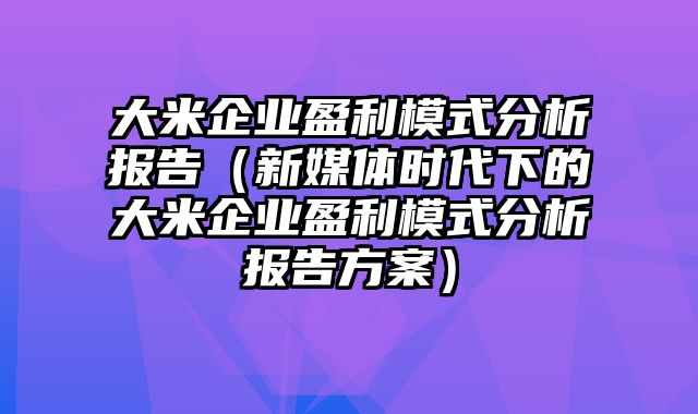 大米企业盈利模式分析报告（新媒体时代下的大米企业盈利模式分析报告方案）