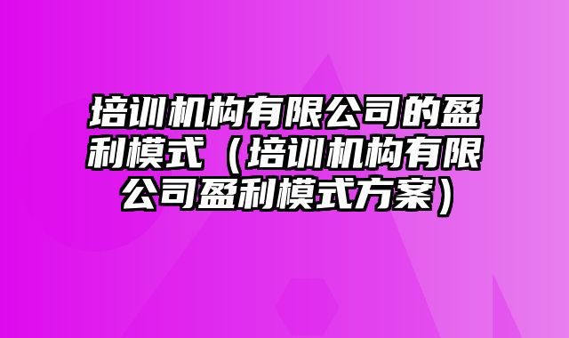 培训机构有限公司的盈利模式（培训机构有限公司盈利模式方案）