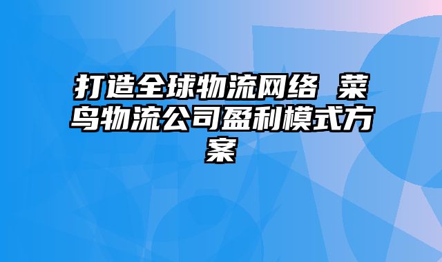 打造全球物流网络 菜鸟物流公司盈利模式方案