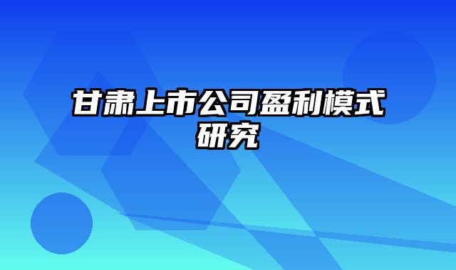 甘肃上市公司盈利模式研究