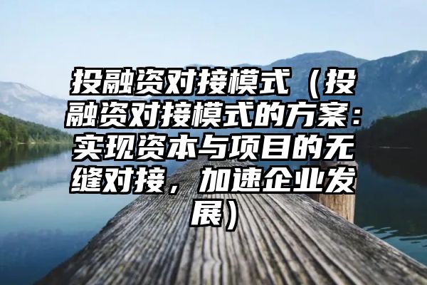 投融资对接模式（投融资对接模式的方案：实现资本与项目的无缝对接，加速企业发展）