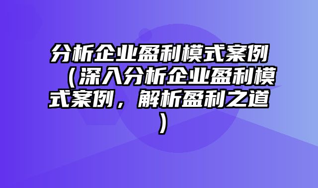 分析企业盈利模式案例（深入分析企业盈利模式案例，解析盈利之道）