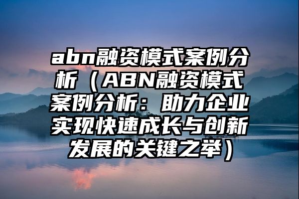 abn融资模式案例分析（ABN融资模式案例分析：助力企业实现快速成长与创新发展的关键之举）