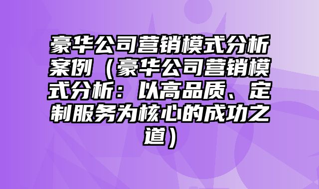 豪华公司营销模式分析案例（豪华公司营销模式分析：以高品质、定制服务为核心的成功之道）