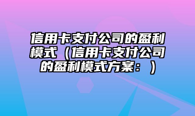 信用卡支付公司的盈利模式（信用卡支付公司的盈利模式方案：）